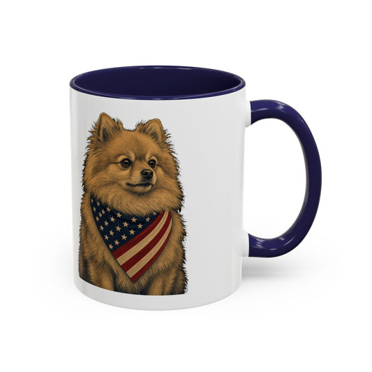 Patriotic Pomeranian Accent Mug - Navy, handle right